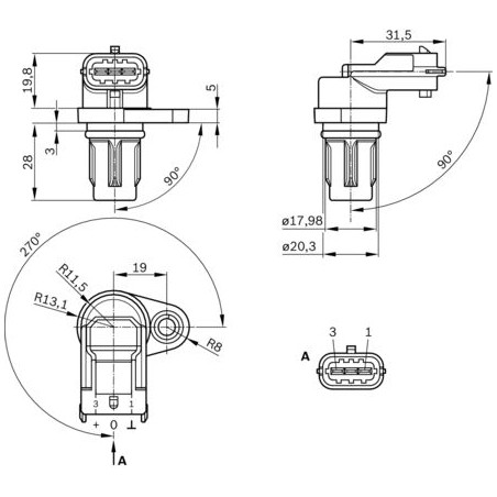 Sensore, albero a camme ABARTH 124 SPIDER, 500/595/695, G. PUNTO, PUNTO, PUNTO EVO, ALFA ROMEO GIULIETTA, MITO, FIAT 124 SPIDER*