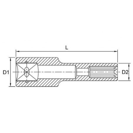 Prese e accessori E-TORX 1/2", E14, socket type: long, length 77mm